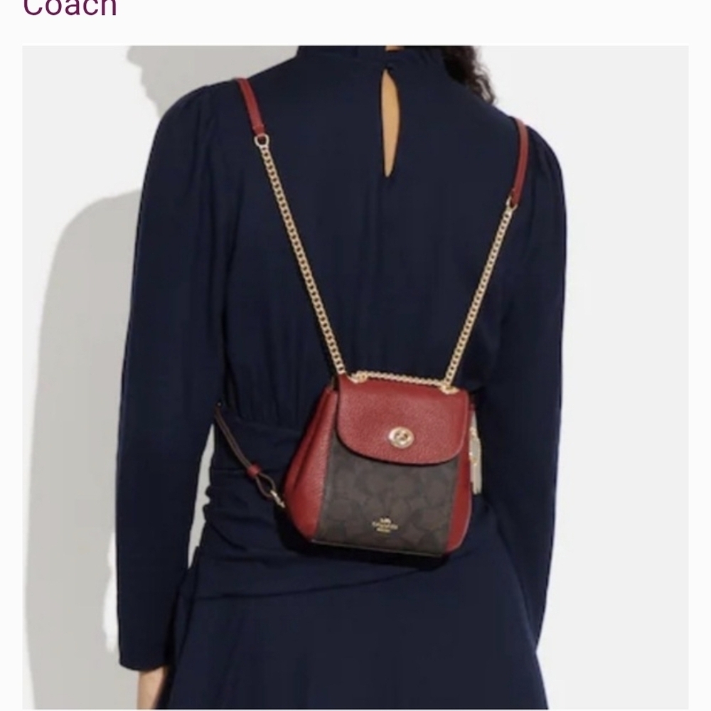 Coach Red and Brown Signature Backpack - Picture 7 of 9